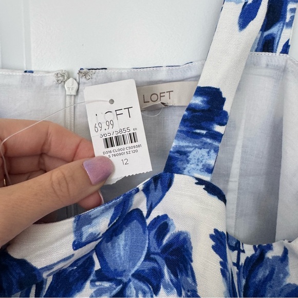 LOFT Corfu Weekend Linen Blue White Dress NWT - Picture 6 of 7